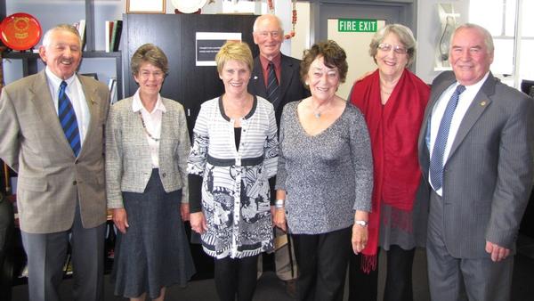 Left to right: Tony Israel, Lesley McKeesick (wife of Hugh), Colleen Cameron, Hugh McKeesick, Sharon Simpson, Val Hoogerbrugge, and Mayor Rick Cooper.  